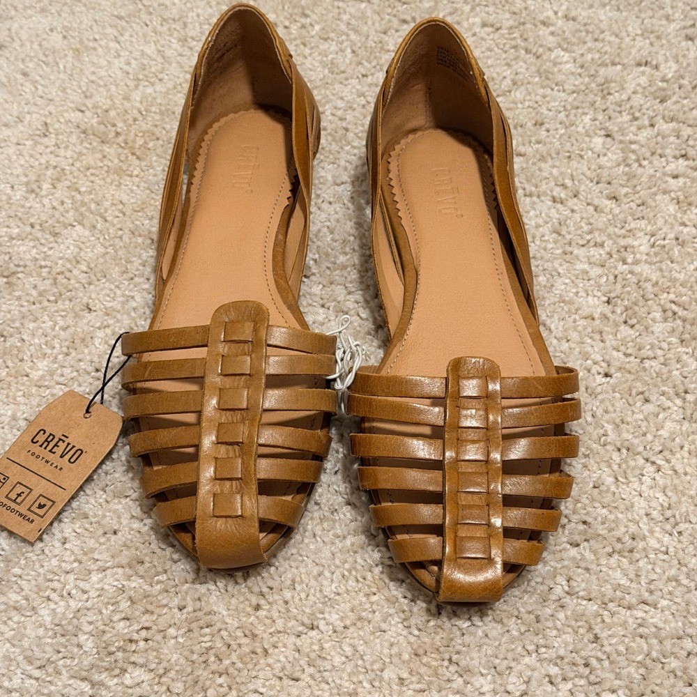 Crevo Sidney Chestnut Brown Woven Leather Huarache Flats Womens 7 CW1110-225 NWT